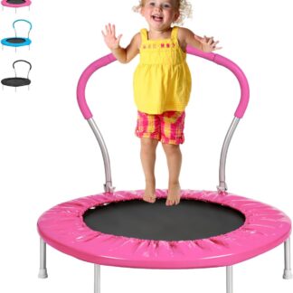 FUNAP Mini Trampoline for Kids and Toddlers, 36'' Trampoline Mini Rebounder Fitness Trampoline with Foam Handle, Toddler Trampoline for Indoor Outdoor Exercise, 200LBS, Pink