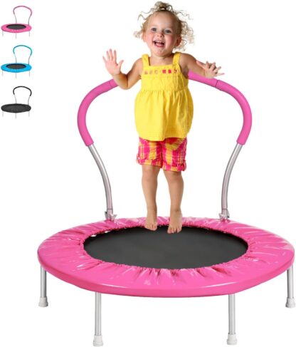 FUNAP Mini Trampoline for Kids and Toddlers, 36'' Trampoline Mini Rebounder Fitness Trampoline with Foam Handle, Toddler Trampoline for Indoor Outdoor Exercise, 200LBS, Pink