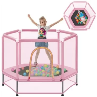 FUNAP Trampoline for Kids, 55'' Kids Mini Trampoline for Ages 1-8 with Safety Enclosure Net and Pit Balls, 4.5 Ft Outdoor Indoor Small Toddler Trampoline Birthday Gifts for Boys Girls